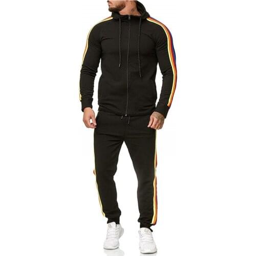 Tracksuit Men 2 Pieces Zipper Hoodie Jacket Stripe Mosaic Sweatshirt Pants Sports Set Gym Clothes Mens Sportwear Outfit XS-5XL