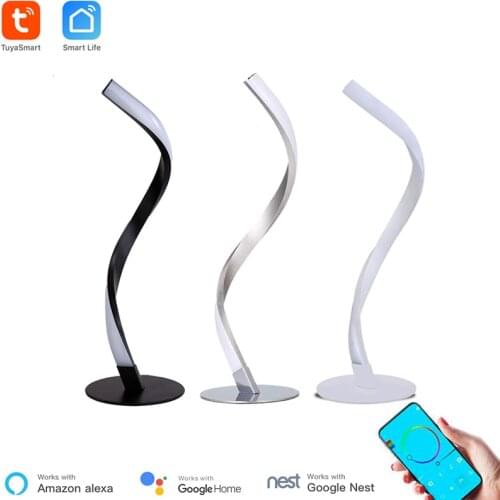 Tuya WiFi Modern LED Spiral Table Lamp Desk Bedside Acrylic Iron Curved Light For Living Room Bedroom Decoration Work With Alexa