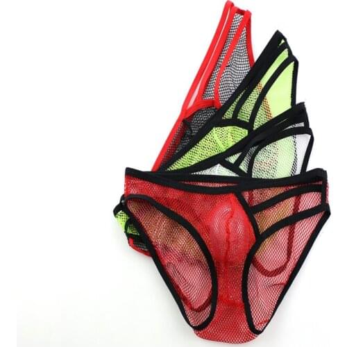 White Gauze Men Briefs Open Backed Pants Breathable Interest Clubs Hollow Out Bucket Angle