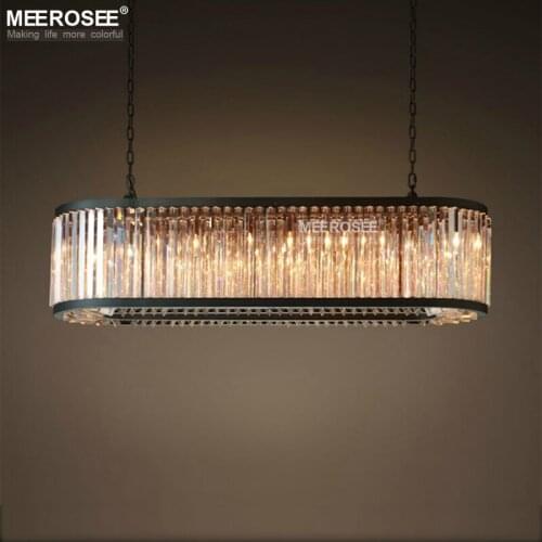 Vintage Crystal Chandelier Lighting Rectangle Luminaires Hanging Light for Restaurant Hotel American Style Drop Lamparas