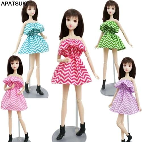 Wave Ruffles Fashion Off Shoulder Dress For Barbie Doll Clothes Party Gown Outfits Doll Accessories Kids & Baby DIY Toys