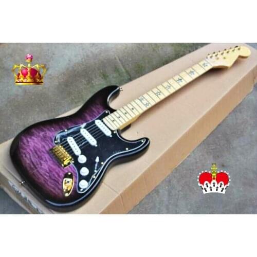 High quality FDST-1033 transparent purple color solid body quilted maple veneer gold hardware electric guitar, Free shipping