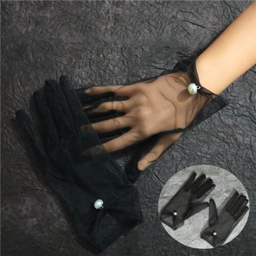 Womens Guantes Transparentes Black White Champagne Mesh Tulle Gloves Club Party Dancing Sheer Glove Bridal Wedding Satin Gloves