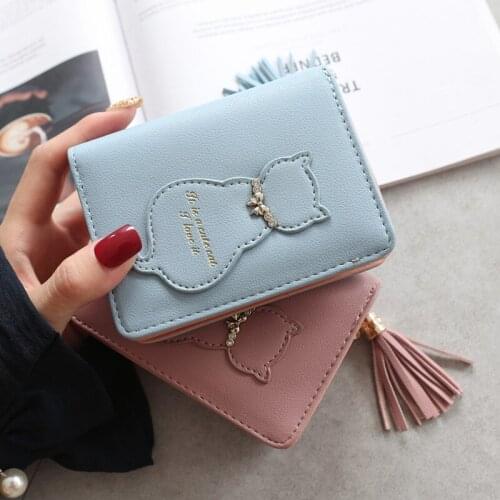 Women Wallet Bags Tassel Short Cat Zipper Coin Purse Small Holder Card Purse Wallet Handbag Carteira Portefeuille Femme