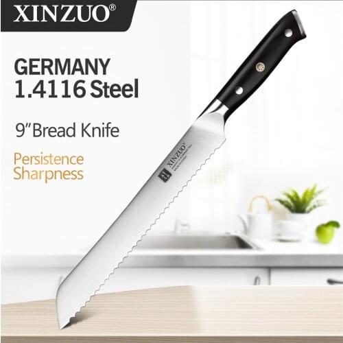 XINZUO 8'' Serrated Kitchen Knives Wood Handle Germany 1.4116 Stainless Steel Blade Chef Knives Cheese Cake Cutter Tool Knife