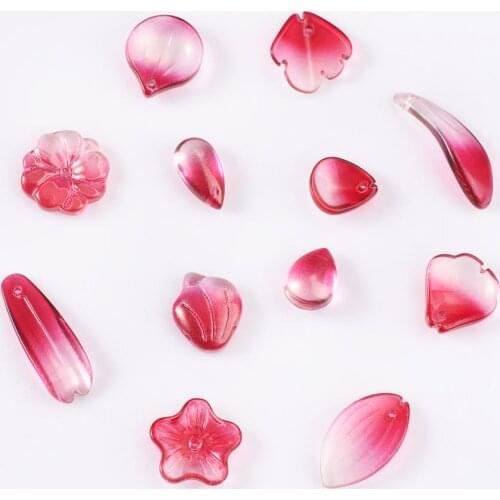 10-20pcs/lot Glass Petals Leaf Flower Beads Pink Red Gradient Pendant For Jewelry Making DIY Necklace Earring Charms Findings