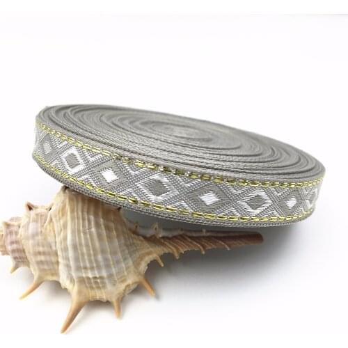 10Yards 12mm 1/2'' Scrapbooking Supplies Gray Geometric Woven Jacquard Ribbon Sewing Wedding Wrapping Clothing Accessory