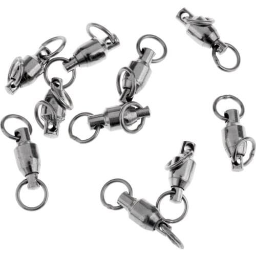 10Pcs Stainless Steel Heavy Duty Ball Bearing Swivel Solid Rings Black Fishing Swivel Fishing Accessory