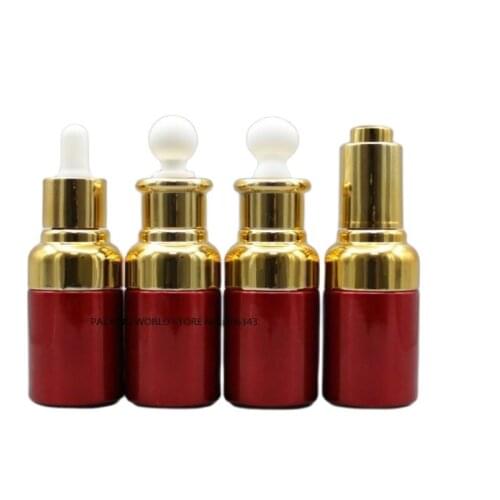 30ml red glass dropper bottle with gold shoulder gold collar white bulb for oil/serum/essence/liquid dropper bottle