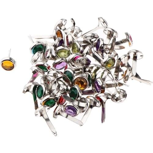 50pcs Round Rhinestone Head 7mm Metal Brads Paper Fasteners Embellishments