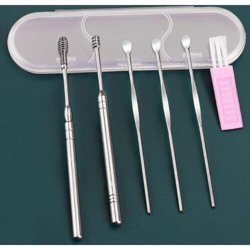 6pcs Adults Children Portable Stainless Steel Ear Wax Remover Ear Pick Care Beauty Tools