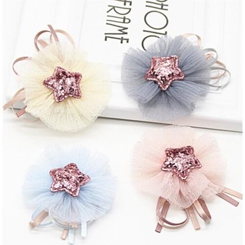 8cm 4pcs/lot DIY Handmade Shiny Star Flower Padded Applique for Childrens hair Clip Accessories