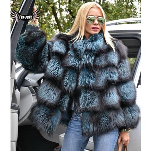 BFFUR Capped Woman Winter 2020 Fashion Jackets Genuine Leather New Plus Size Clothing Full Pelt Real Natural Fur Blue Fox Coat
