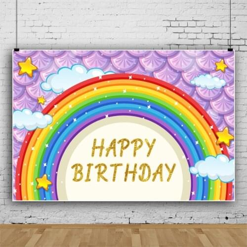 Photo Backdrop For Photography Color Rainbow Happy Birthday Party Pink Fish Scales Gold Star Customzied Banner Photo Backgrounds