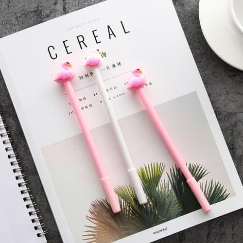 JUGAL Korean Stationery Cartoon Gel Pen Flamingo Modeling Black ink pens 0.5mm White Swan office school Supplies Canetas Gift