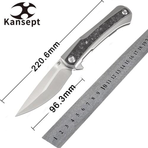 Kansept Shred Carbon Fiber Kratos K1024A1 Flipper Pocket Knife 3.79'' S35VN Blade, Tactical Camping Folding Knife