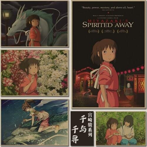 Hayao Miyazaki Spirited Away Painting Maid Vintage Kraft Paper Movie Poster Home Decoration Garage Wall Decor Art Retro Prints