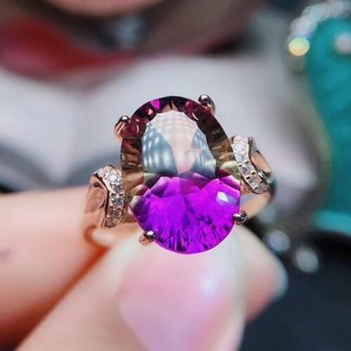 KJJEAXCMY boutique jewelryar 925 Pure Silver Ametrine beautiful noble large gemstone Lady Ring Support detection