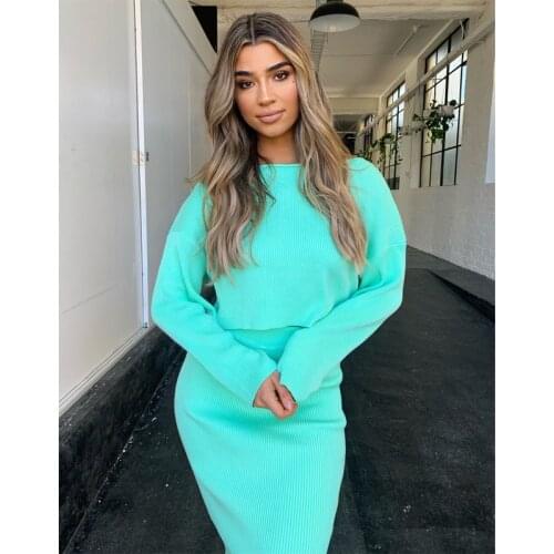 Two Piece Set Women Sweater +Pencil Skirt Suit Long sleeve Tops Bodycon Skirt 2 Pieces Set Women Knitted Tracksuit