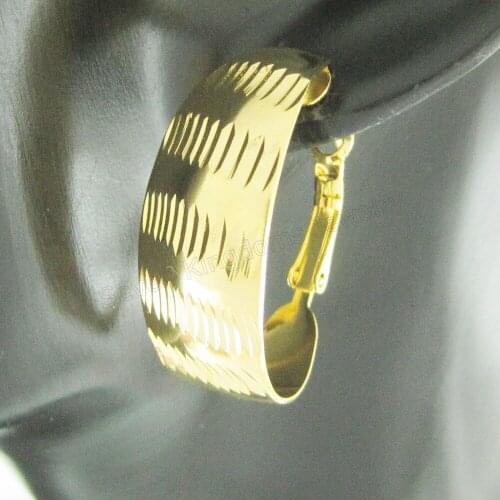 CUTE CARVED DIMENSION 15mm*31mm YELLOW GOLD GP GOLD OVERLAY LINE CARVED EARRING