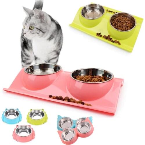 Pet dog food bowl stainless steel dog Bowl Puppy Cat Bowl Water Food Storage Feeder Non-toxic PP Resin Combo Rice Basin 3 Colors