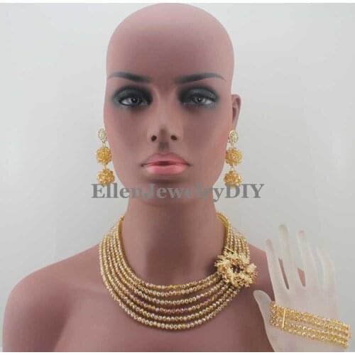 Fashion party African Beads Jewelry Set Nigerian wedding bridal dubai Crystal Beads women statement Necklace SetW13044