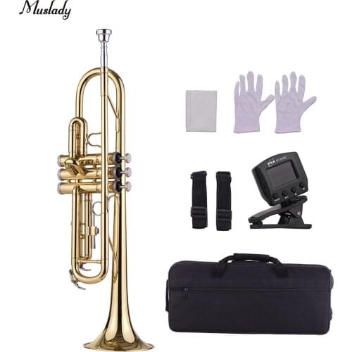 Muslady Trumpet Standard Bb Brass Trumpet Woowind Instrument trumpet with Mouthpiece Carry Bag Gloves Cleaning Cloth Tuner