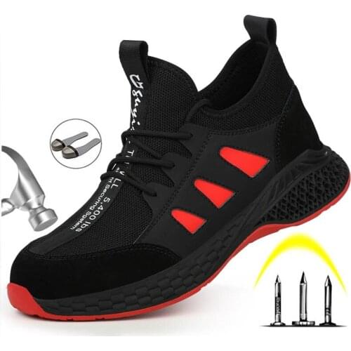 Men Work Safety Shoes Breathable Fly Weaving Work Boots Steel Toe Cap Work Shoes Anti-Smashing Construction Safety Work Sneakers