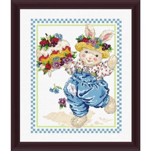 Pastoral Style Precision Printing Fishxx Cross Stitch Kit A2222 Birthday Cake Bunny Home Handmade Embroidery Cartoon Painting