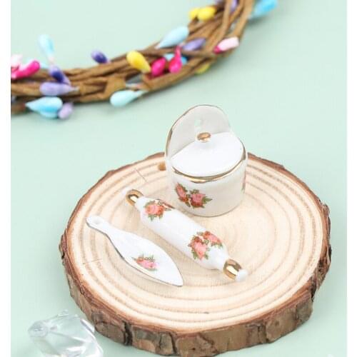 3Pcs/Set Kitchenware Set Miniature Dollhouse Kitchen Tool Set Mini Rolling Pin+ Seasoning Cans For Children Pretend Play Toys