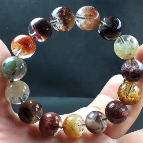 Natural Colorful Phantom Crystal Quartz Bracelets 15mm Healing Crystal Clear Round Bead Stretch Bracelet Women Femme