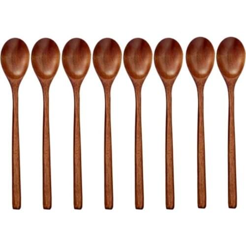 New Wooden Spoons,8 Pieces Wood Soup Spoons for Eating Mixing Stirring Cooking, Long Handle Spoon with Japanese Style