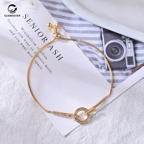 New korean version of simple girlfriends bracelet INS niche design zircon crystal bracelet Pull adjustable bracelet 197