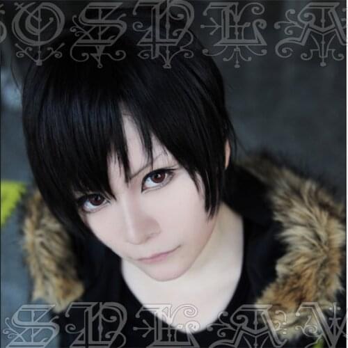 Anime Durarara Orihara Izaya Cosplay Wig Short Black Heat Resistant Synthetic Hair Wigs + Wig Cap