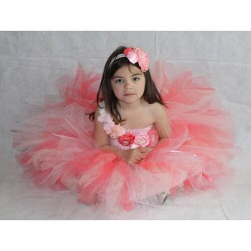 2021new Girls Crochet Tutu Dress Kids Fluffy 2Layers Corset Tulle Ballet Tutus with Flower Headband Children Party Dance Dresses