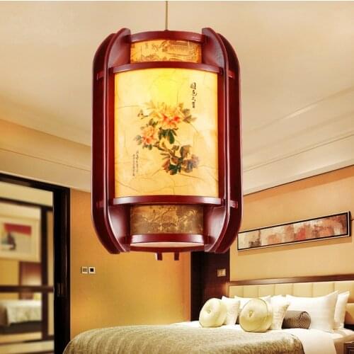 Traditional Chinese style classical coffee wood art Pendant Lights Creative rustic E27 LED lamp for corridor&porch&stairs GMS001