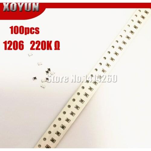 100PCS 1206 SMD Resistor 1% 220K ohm chip resistor 0.25W 1/4W 224 220KR