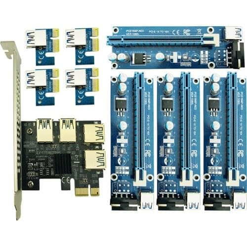 Riser PCIe 1 to 4 PCI Express 16X Slots PCI-E Riser 1X to 4 PCI-E 16x Adapter USB 3.0 Molex 4pin for BTC Miner Antminer Mining
