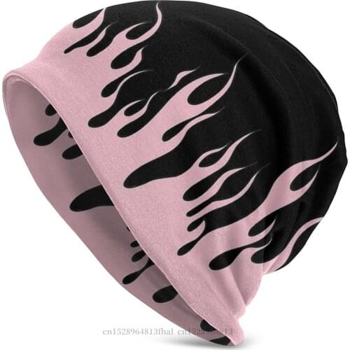 Goth 1980s Subculture Rock Skullies Beanies Caps Pink Flames Knitting Hat Winter Warm Bonnet Hats Men Womens Hip Hop Ski Cap