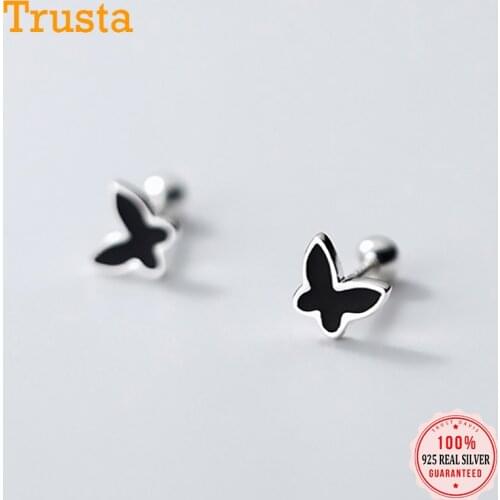 TrustDavis Real 925 Sterling Silver Fashion Black Butterfly Screw Stud Earrings For Women Wedding Valentines Day Jewelry DB637