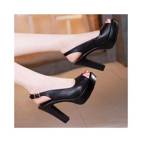 Fashion WomenPlus Size 43 Women Platform High Heels Office Lady Peep Toe Pumps Female Party Wedding Bride Shoes Leather