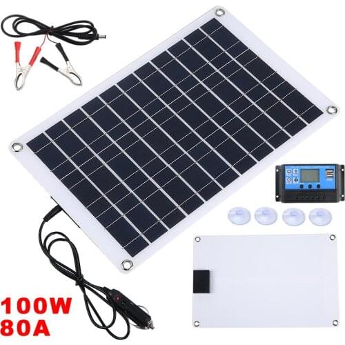 100W Universal Solar Battery Charging Kits Solar Panel Battery Charger With 80A Controller For Car Boat Motorhome
