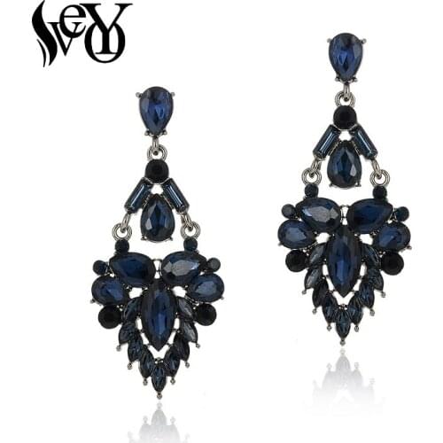 VEYO Luxury Dark bule Crystal Drop Earrings Vintage Dangle Earrings Accessories For Women