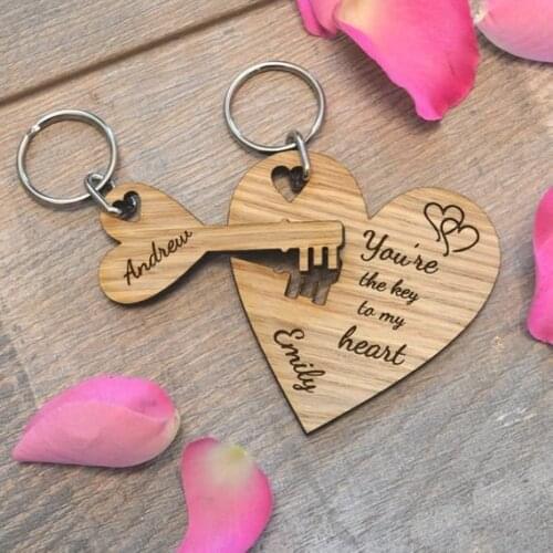 You're The Key To My Heart Personalised Wood Engraved Keyring Set Valentines Day