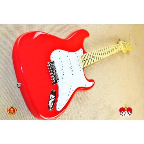 High quality FDST-1012 red color solid body with white pickguard maple fretboard electric guitar, Free shipping