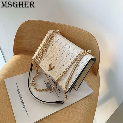 Women Mini Ringle Chain Bag 2021 Summer One-shoulder Crossbody Women Metal Decoration Delicate Rivet Flap Bags Shoulder Bag