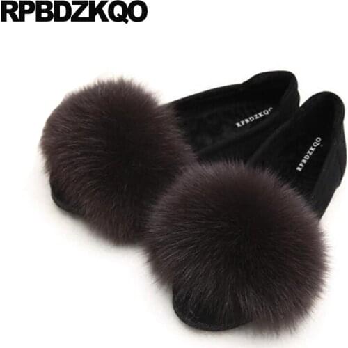 Fur embellished designer shoes women luxury 2019 round toe grey slip on chinese flats ladies winter brown suede china purple