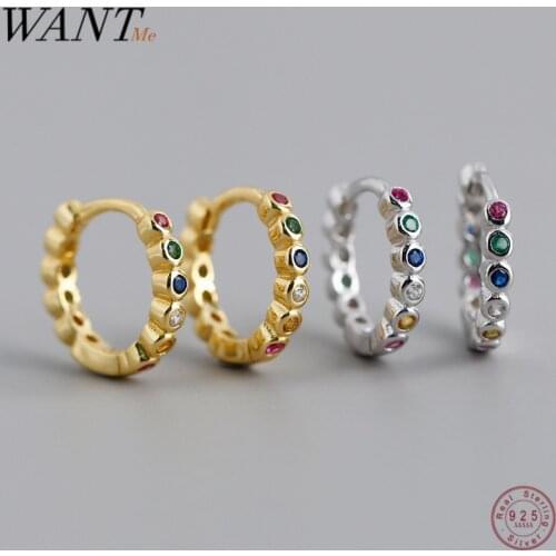 WANTME Trend Minimalist Colorful Zircon Ear Hoop Tiny Stud Earrings for Women Punk Bohemia Birthday Party Fine Jewelry Gift 2020