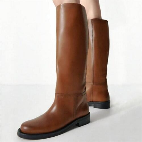 Women Knee High Boots Full Cow Leather Warm Boots Thick High Heels Motorcycle Boots Punk Shoes Woman High Boots