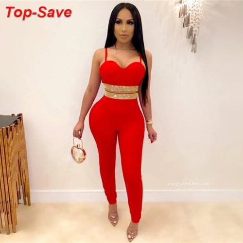 Spaghetti Strap Women Suit 2020 Summer Cami Top And High Waist Pants Two Pieces Set Crystal Diamond Bandage Ladies Casual Outfit